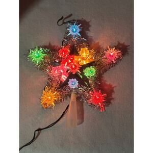 Vtg Trim A Home 11-Light Electric Star Tree Top Kmart Silver Reflective Tinsel